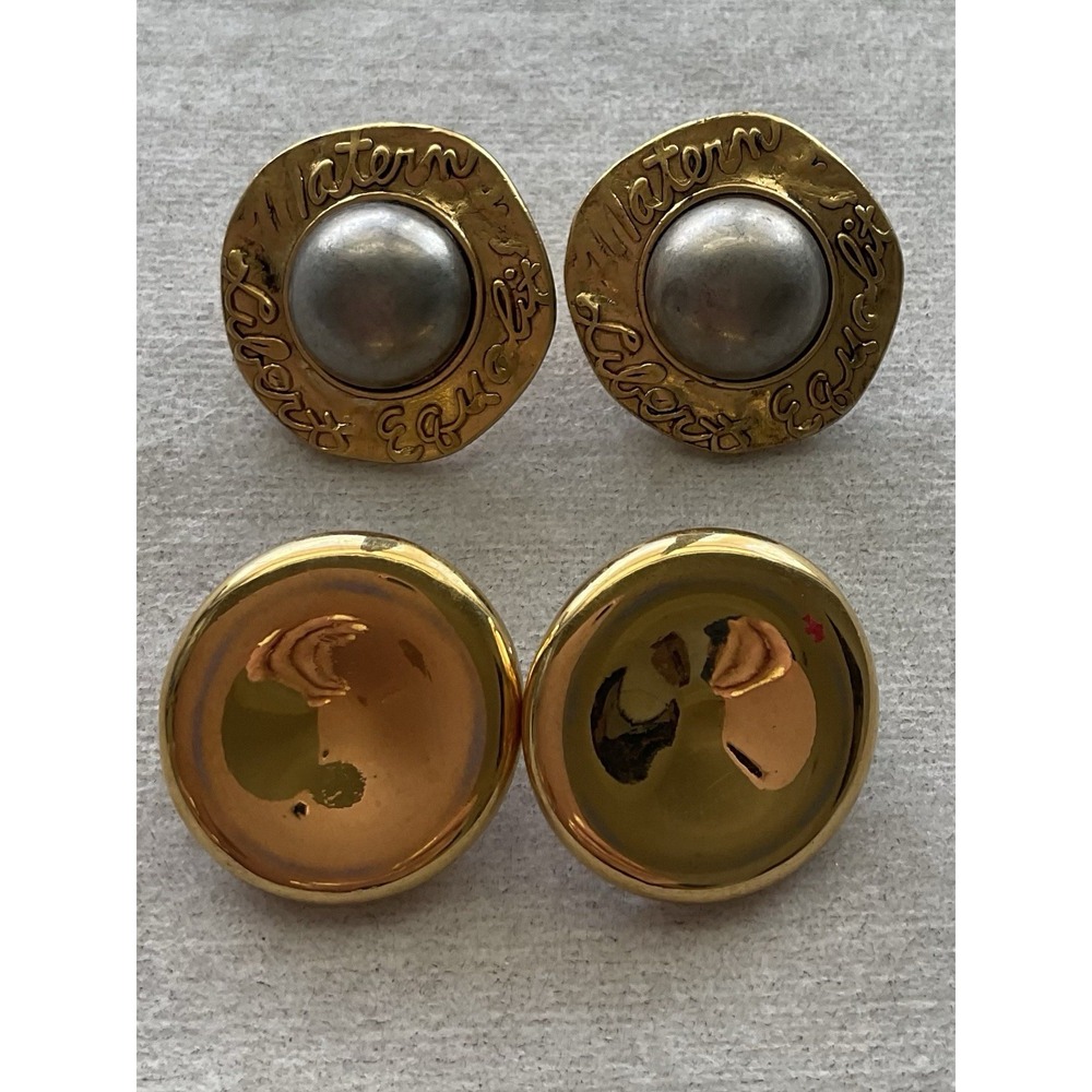 Lot Of 2 Pairs Liz Claiborne LCI Gold Tone Round Post Earrings Vintage Estate